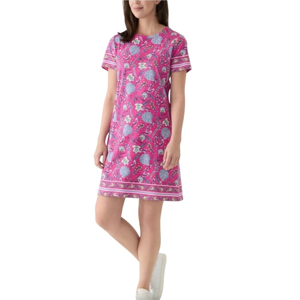 Kim Rogers Pink Floral Print Short Sleeve Tunic Dress‎ Women's XL Cotton